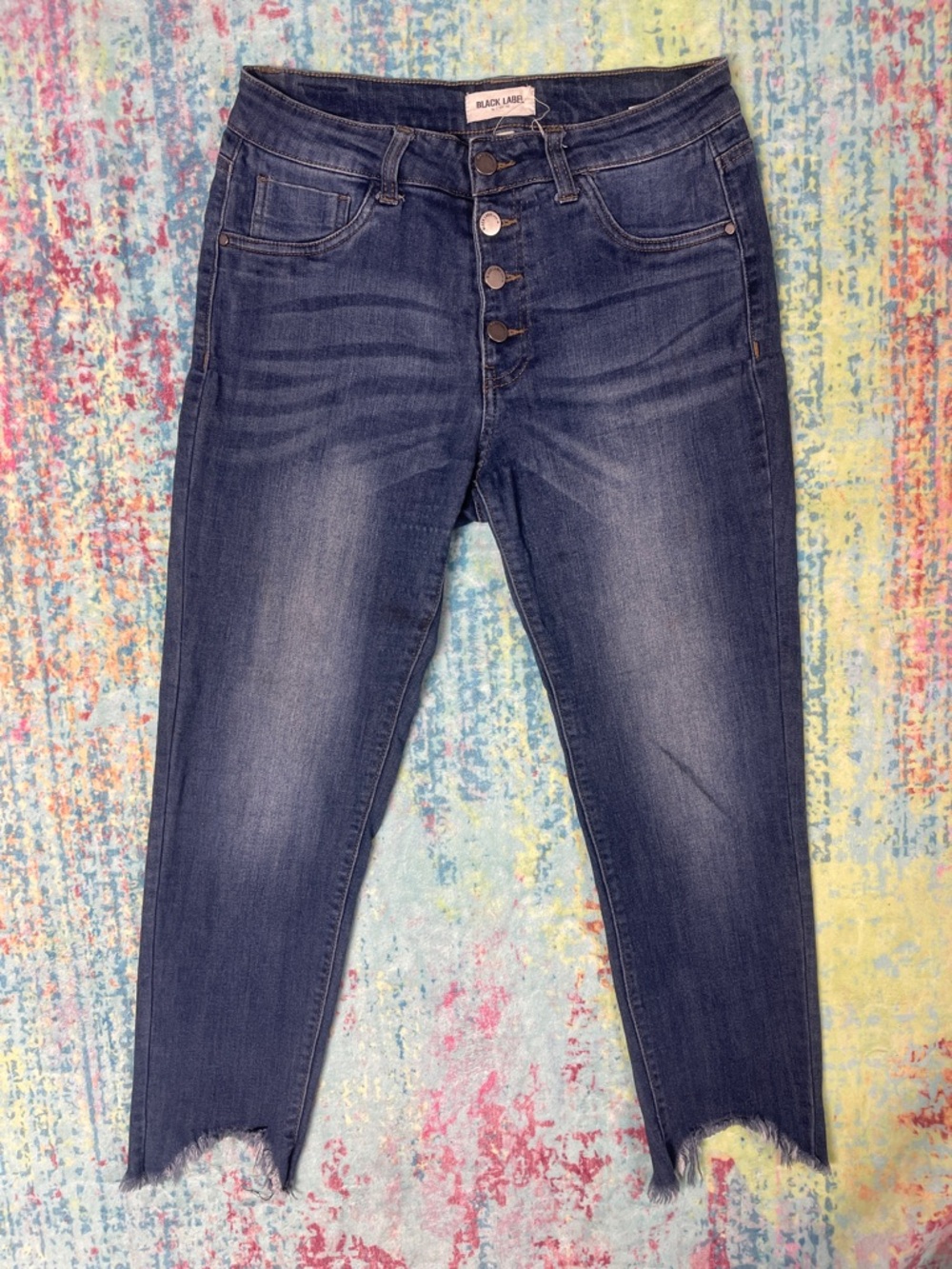 Black Label Dark Blue High-Rise Button-Fly Skinny Jeans